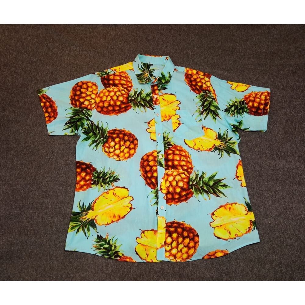 Men's Shirt Shein Button Up Short Sleeve Pineapple Print Hawaiian Size XL - Picture 2 of 10